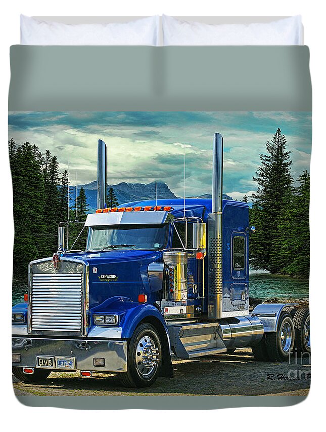 Trucks Duvet Cover featuring the photograph Blue Kenworth at Banff by Randy Harris