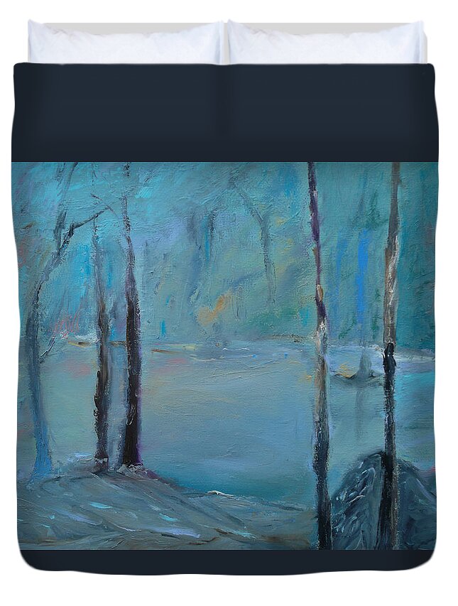 Water Duvet Cover featuring the painting Blue Lagoon by Susan Esbensen