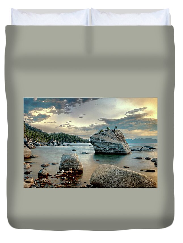 Alpine Duvet Cover featuring the photograph Blue Lake by Maria Coulson