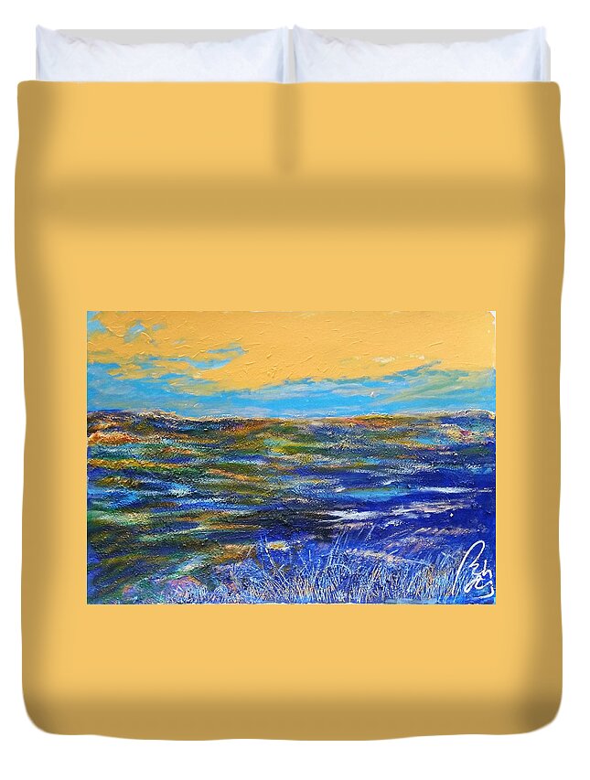 Process Duvet Cover featuring the painting Blue landscape I by Bachmors Artist