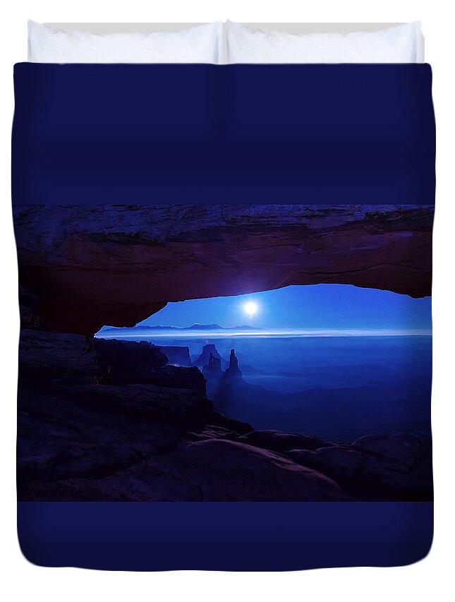 Mesa Arch Duvet Cover featuring the photograph Blue Mesa Arch by Chad Dutson