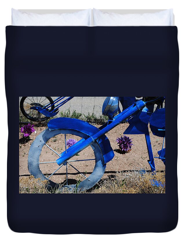 Blue Duvet Cover featuring the photograph Blue Motorcycle by Glory Ann Penington