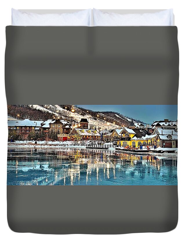 Pond Duvet Cover featuring the photograph Blue Mountain Ice Reflection by Jeff S PhotoArt