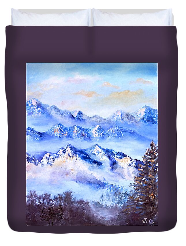 Mountains Duvet Cover featuring the painting Blue Mountains by Jana Goode
