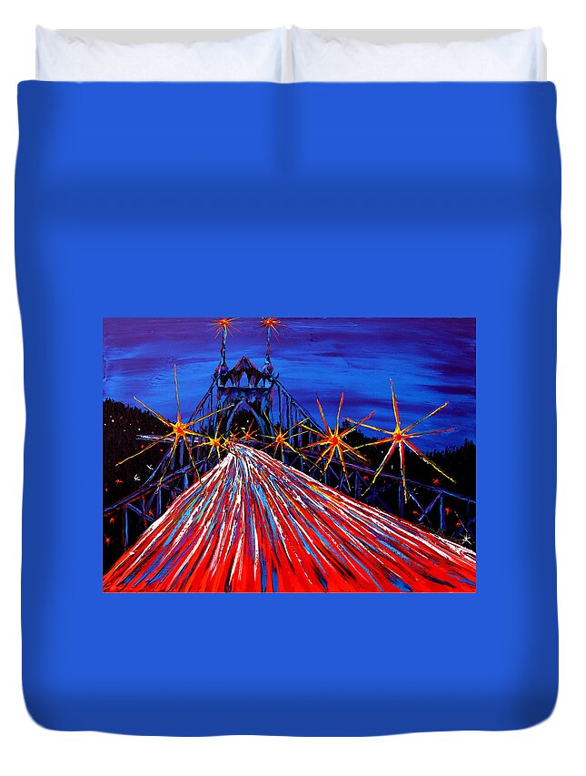  Duvet Cover featuring the painting Blue Night Of St. Johns Bridge #50 by James Dunbar