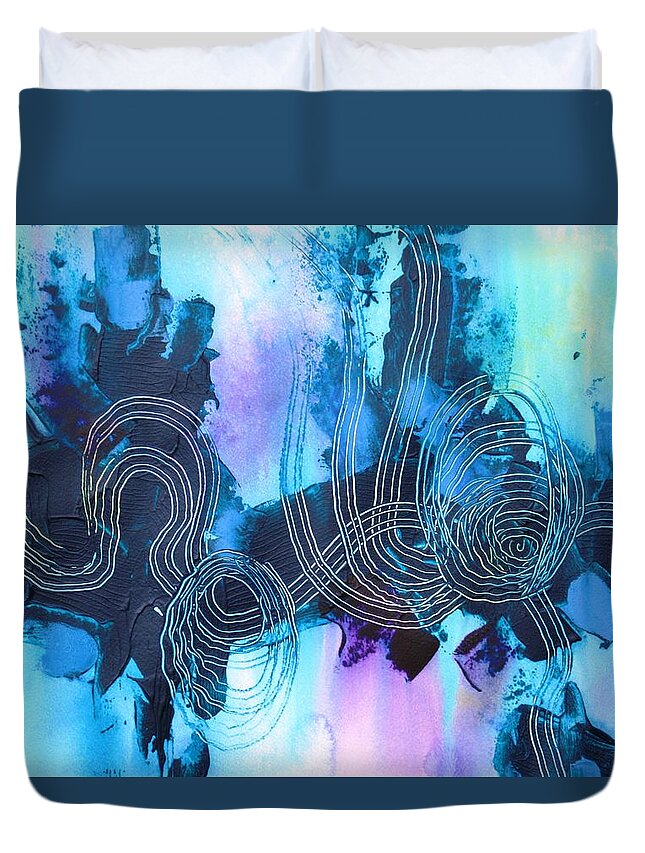 Abstract Duvet Cover featuring the painting Blue on Blue by Louise Adams