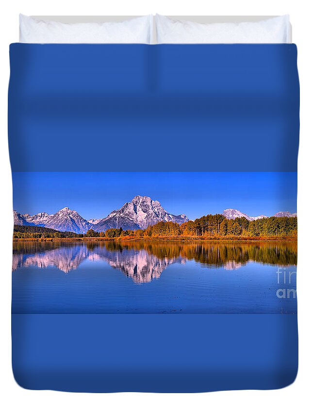 Grand Teton National Park Duvet Cover featuring the photograph Blue Reflections At Oxbow Bend by Adam Jewell