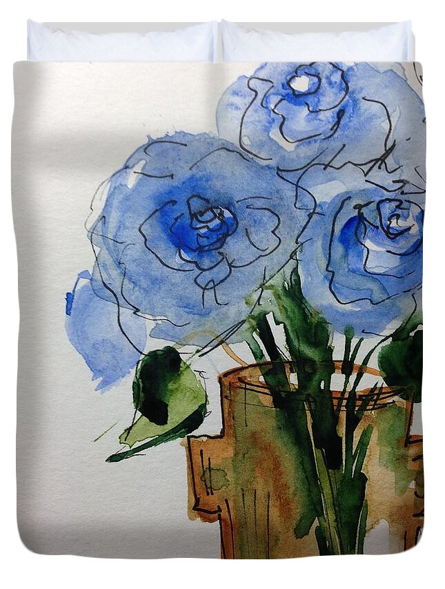 Blue Roses Watercolor Roses Watercolor Art Painting Flowers Duvet Cover featuring the painting blue Roses by Britta Zehm