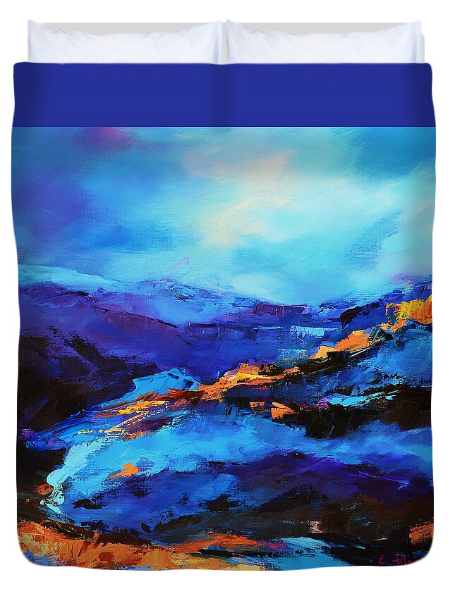 Grand Canyon Duvet Cover featuring the painting Blue shades by Elise Palmigiani