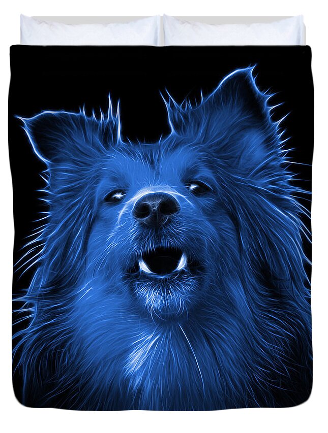Sheltie Duvet Cover featuring the painting Blue Sheltie Dog Art 0207 - BB by James Ahn