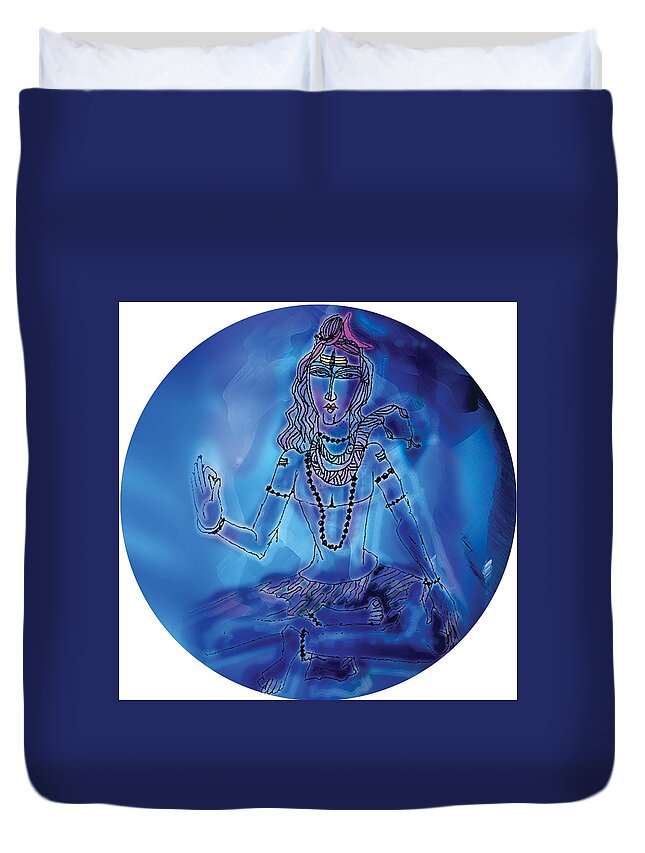 Himalaya Duvet Cover featuring the painting Blue Shiva by Guruji Aruneshvar Paris Art Curator Katrin Suter