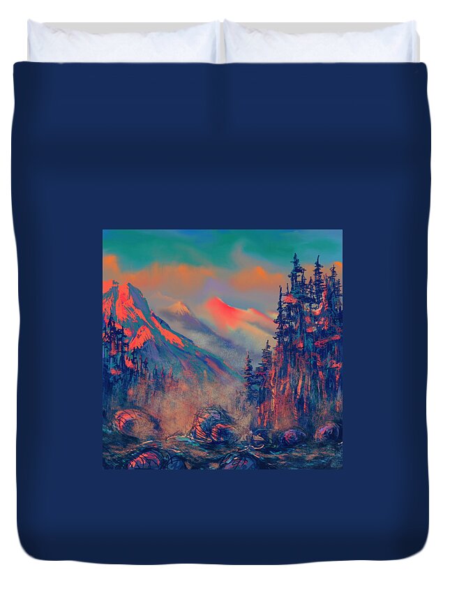 Mountains Duvet Cover featuring the painting Blue Silence by Vit Nasonov