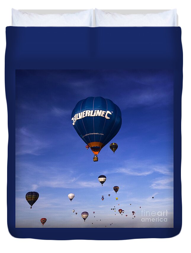 Balloon Fiesta Duvet Cover featuring the photograph Blue Skies by Ang El