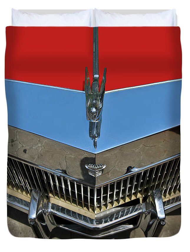 Minimalistim Duvet Cover featuring the photograph Blue Skies On Red Caddy by Marc Nader