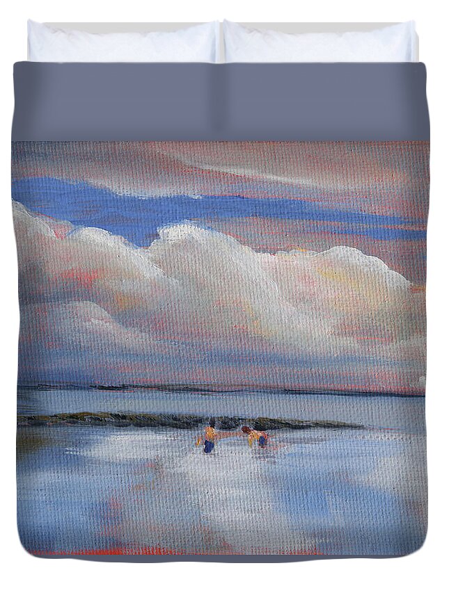 Blue Sky Duvet Cover featuring the painting Blue Sky and Clouds I by Trina Teele