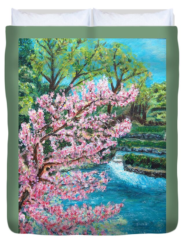 Blue Spring Duvet Cover featuring the painting Blue Spring by Carolyn Donnell