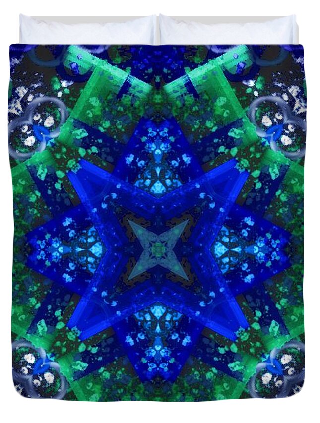 Mandala Duvet Cover featuring the digital art Blue Star Mandala by Mimulux Patricia No