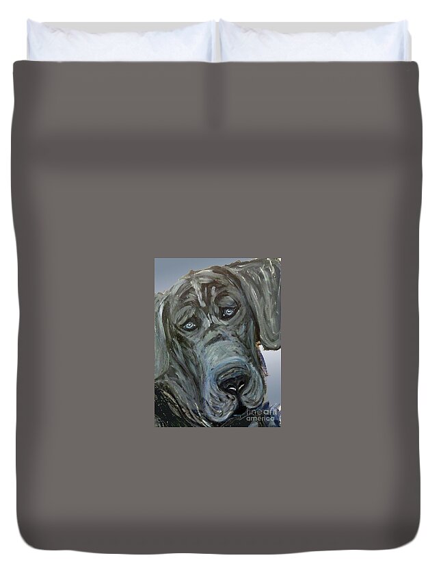 Great Dane Dog Duvet Cover featuring the painting Blue Study by Ania M Milo
