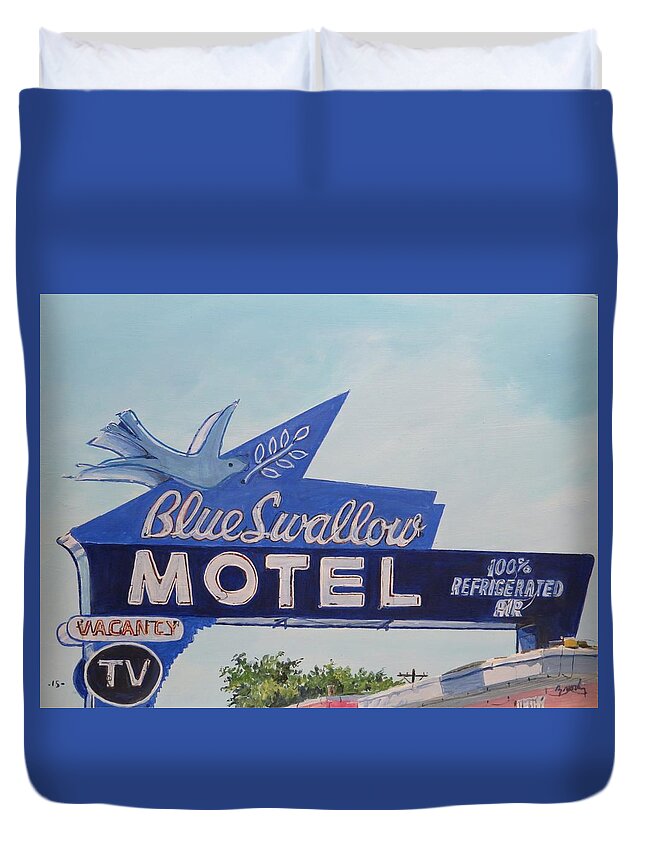 West Duvet Cover featuring the painting Blue Swallow by William Brody