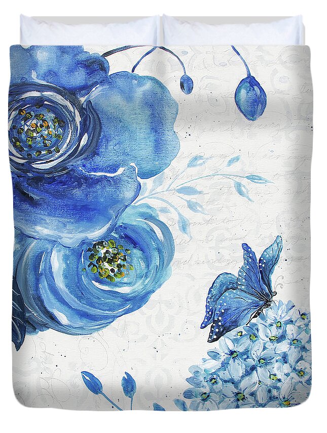 Blue Duvet Cover featuring the painting Blue symphonie In The Garden 2 by Jean Plout