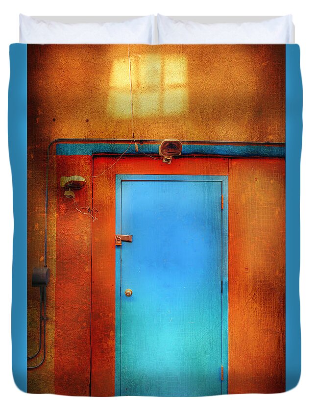 Tranquility Duvet Cover featuring the photograph Blue Taos Door by Craig J Satterlee