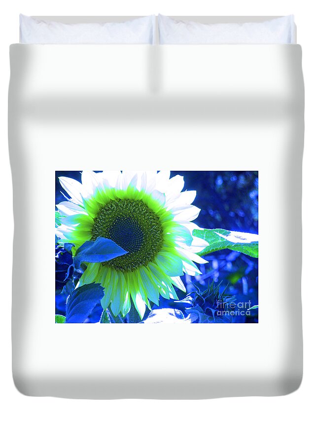 Sunflower Duvet Cover featuring the photograph Blue Tinted Sunflower by Sonya Chalmers