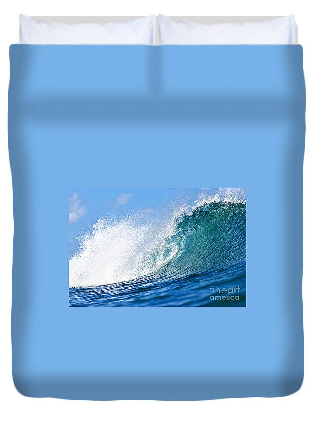 Wave Duvet Cover featuring the photograph Blue Tube Wave by Paul Topp