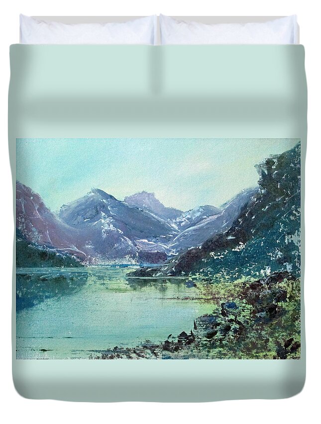 Landscape Duvet Cover featuring the painting Blue Vista Two by Richard James Digance