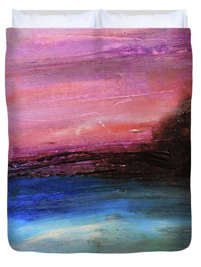 Pink Duvet Cover featuring the painting Blue Water Abstract by April Burton