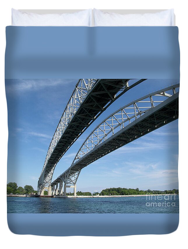 Bridge Duvet Cover featuring the photograph Blue Water Bridge by Ann Horn