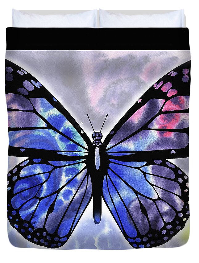Blue Watercolor Butterfly Duvet Cover featuring the painting Blue Watercolor Butterfly by Irina Sztukowski