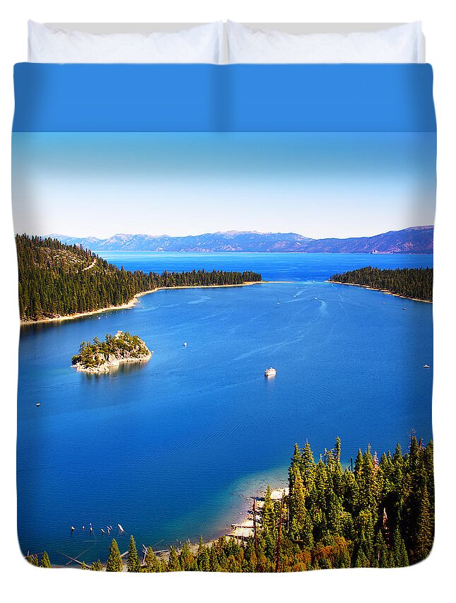 Lake Tahoe Duvet Cover featuring the photograph Blue waters by Camille Lopez