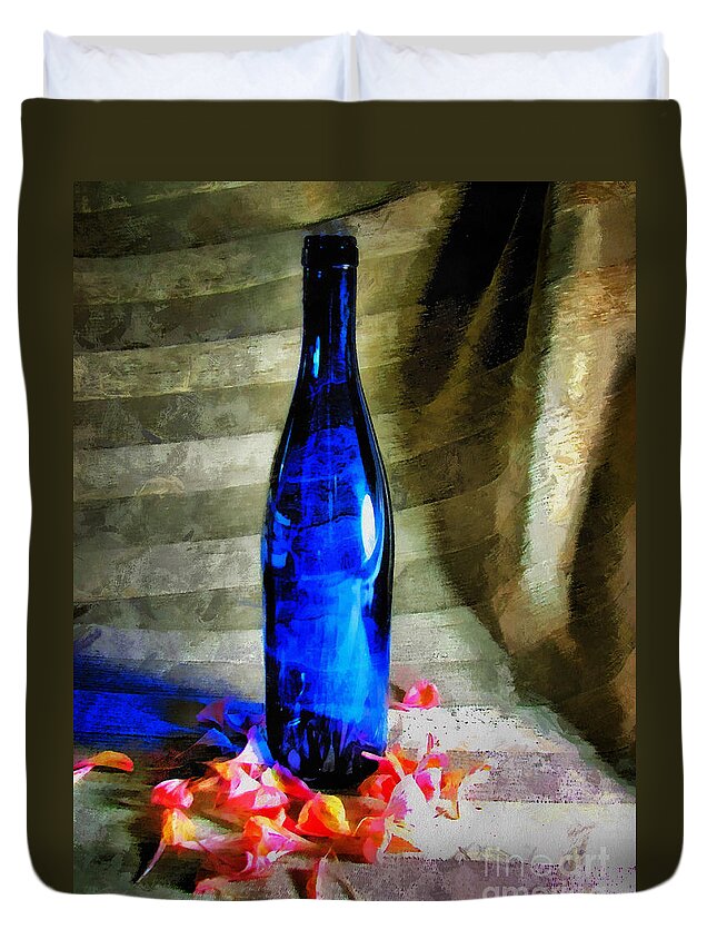 Bottle Duvet Cover featuring the photograph Blue Wine Bottle by Todd Blanchard