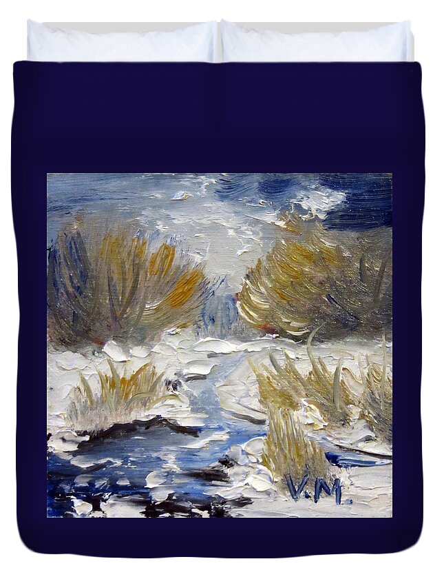 Winter Duvet Cover featuring the painting Blue winter by Vesna Martinjak