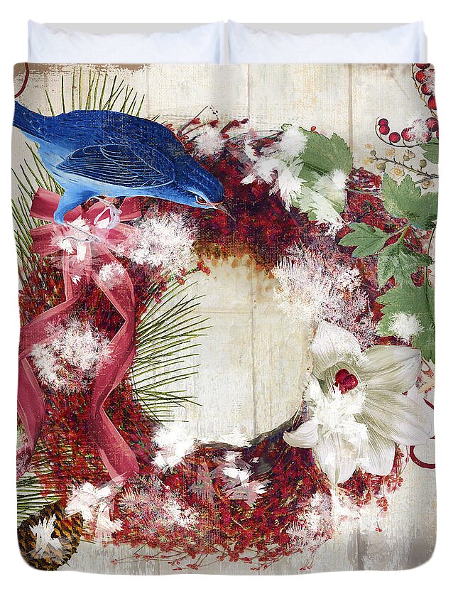 Bluebird Duvet Cover featuring the painting Bluebird Christmas I by Mindy Sommers