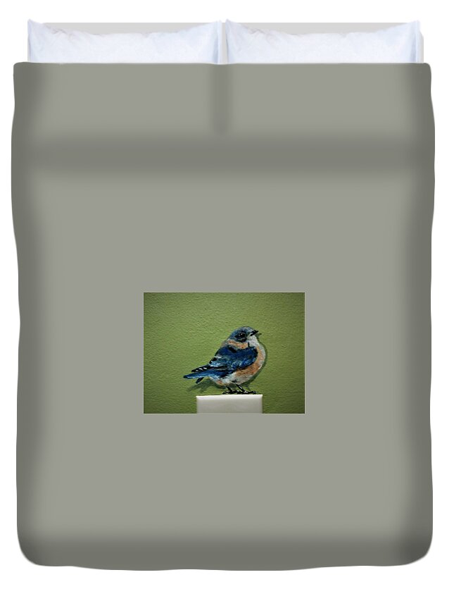 Bird Duvet Cover featuring the painting Bluebird Female by Violet Jaffe