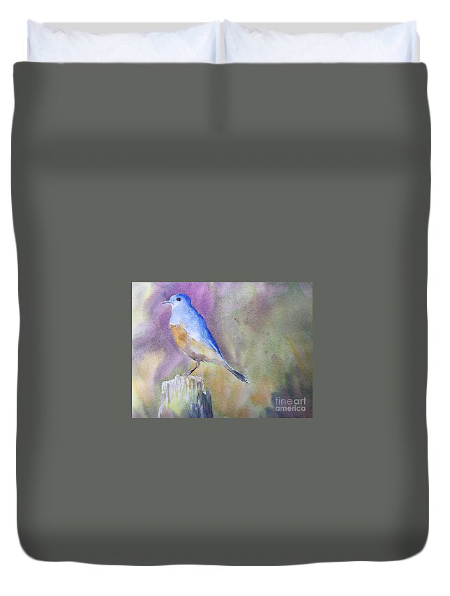 Blue Bird Duvet Cover featuring the painting Bluebird by Watercolor Meditations