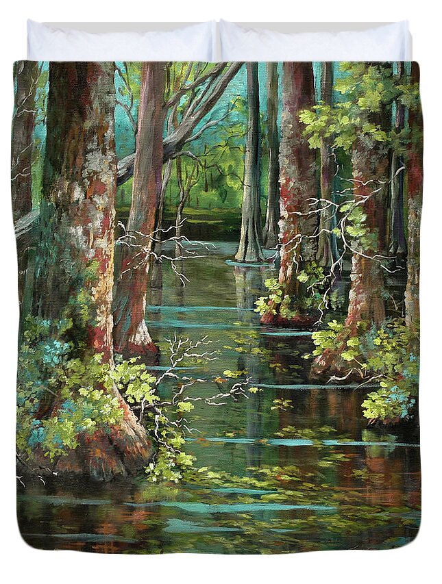 Louisiana Bayou Duvet Cover featuring the painting Bluebonnet Swamp by Dianne Parks