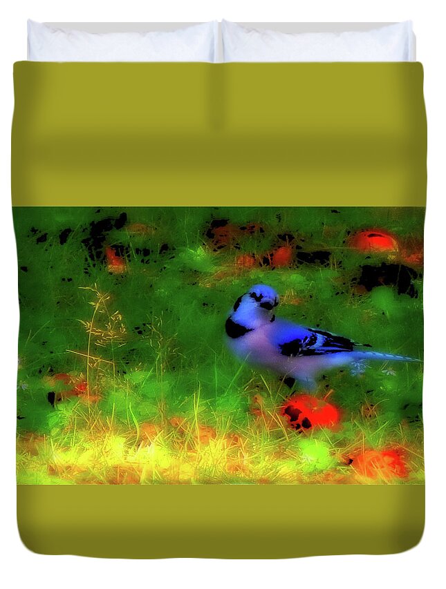 Bluejay-fall Approaching-a Rainbow Play Of Colors Duvet Cover featuring the mixed media Bluejay-Fall Approaching-A Rainbow Play of Colors by Mike Breau