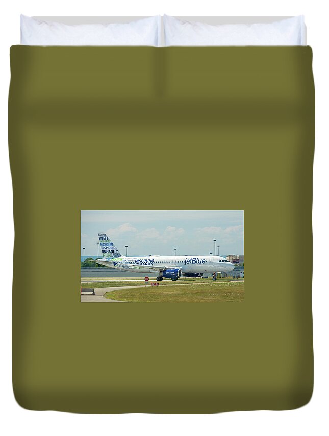 Airbus A320 Duvet Cover featuring the photograph Bluemanity-2 by Guy Whiteley