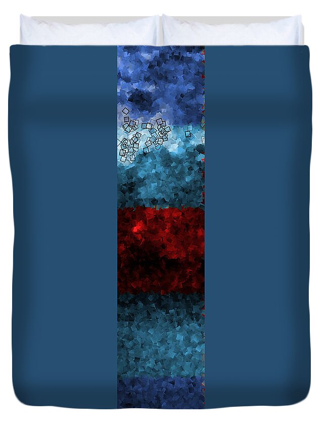 Abstract Duvet Cover featuring the digital art Vertical Blues and Red Strata - Abstract Tiles No. 16.0114 by Jason Freedman