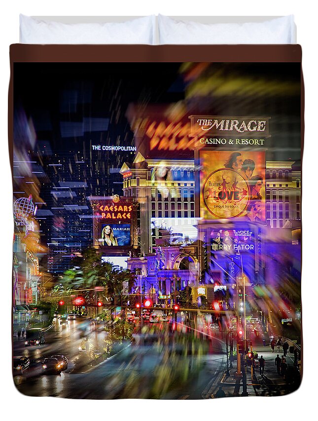  Las Duvet Cover featuring the photograph Blurry Vegas Nights by Ricky Barnard
