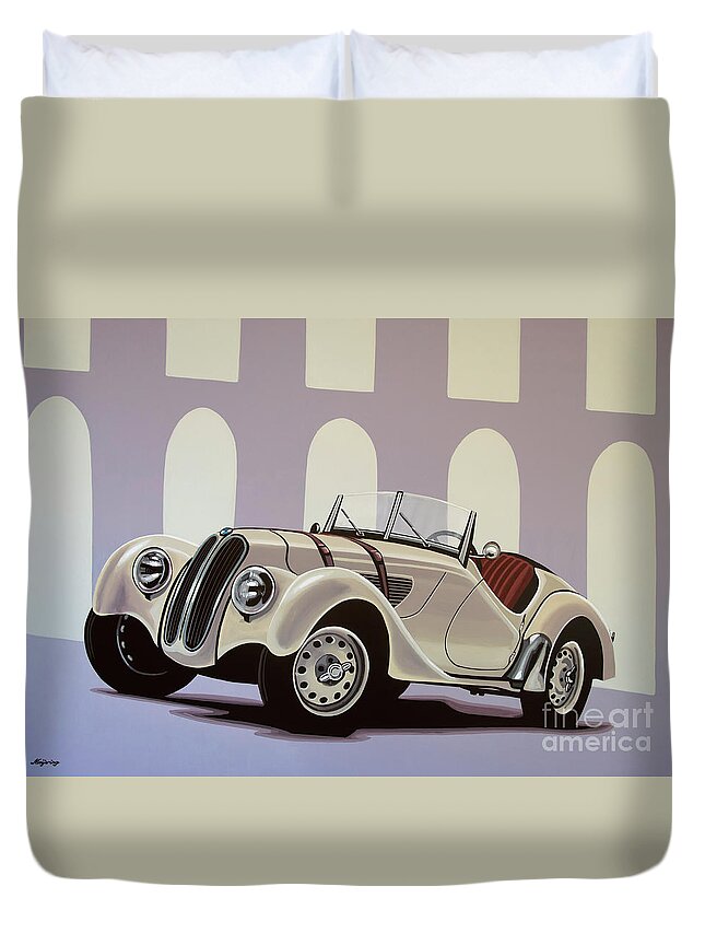 Bmw 328 Roadster Duvet Cover featuring the painting BMW 328 Roadster 1936 Painting by Paul Meijering