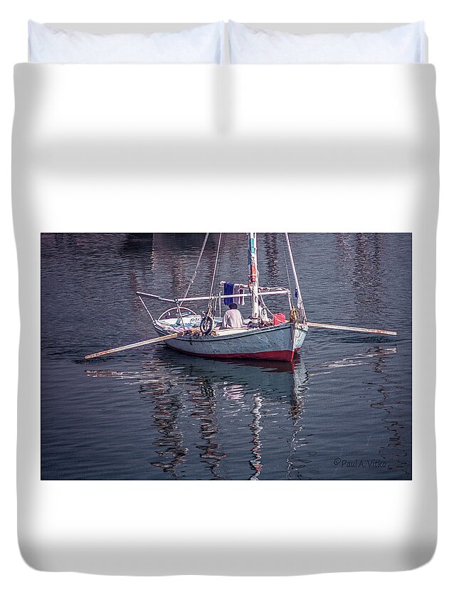 Egypt Duvet Cover featuring the photograph boat afloat on Nile river.... by Paul Vitko
