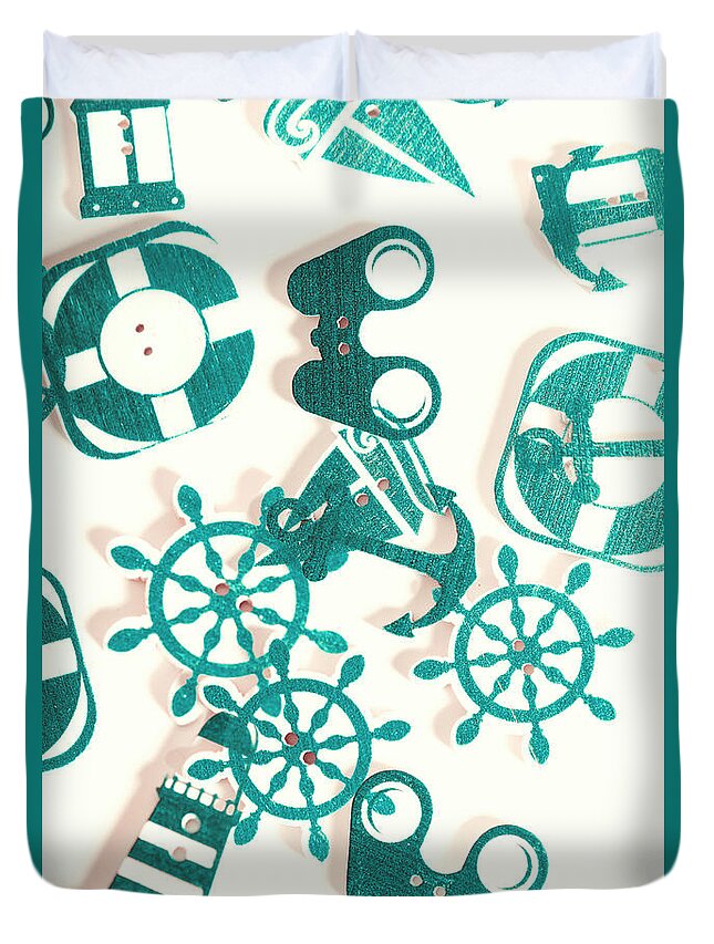 Ocean Duvet Cover featuring the photograph Boat button harbour by Jorgo Photography