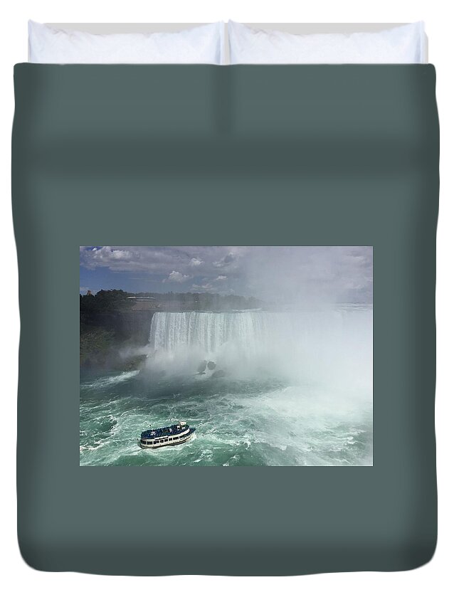 Boat Duvet Cover featuring the photograph Boat Near Niagara Falls by Samantha Delory