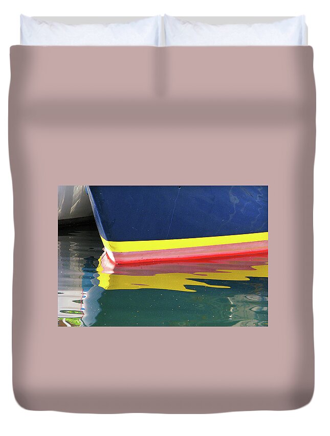 Blue Duvet Cover featuring the photograph Boat Reflection by Ted Keller