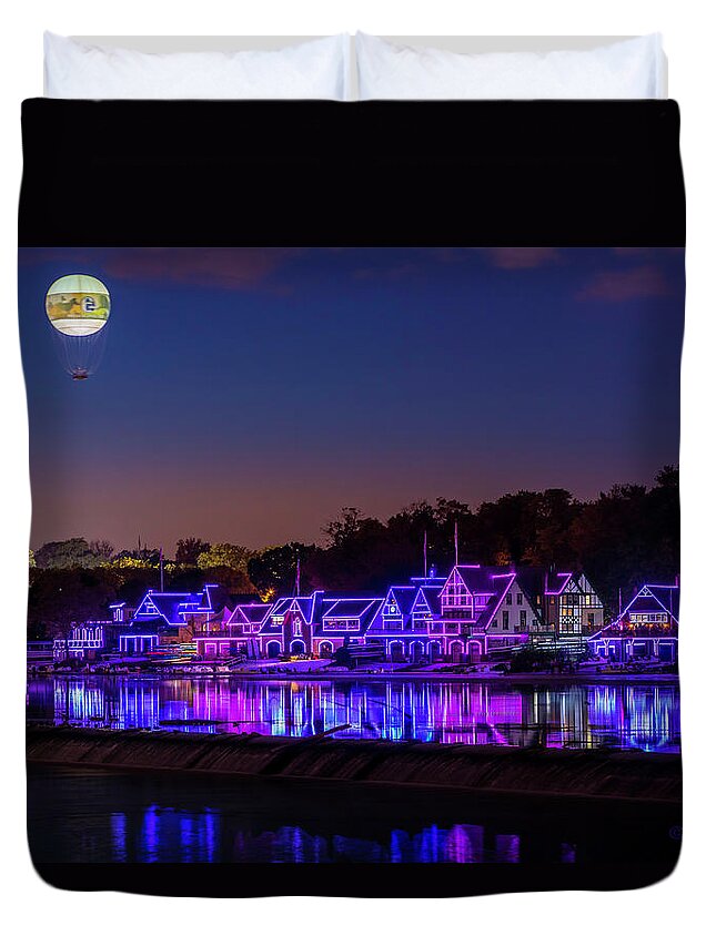 Color Lights Duvet Cover featuring the photograph Boathouse Row by Marvin Spates