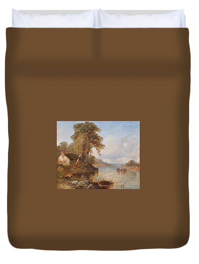 Thomas Creswick - Boating Party On The River Thames Duvet Cover featuring the painting Boating Party on the River Thames by MotionAge Designs