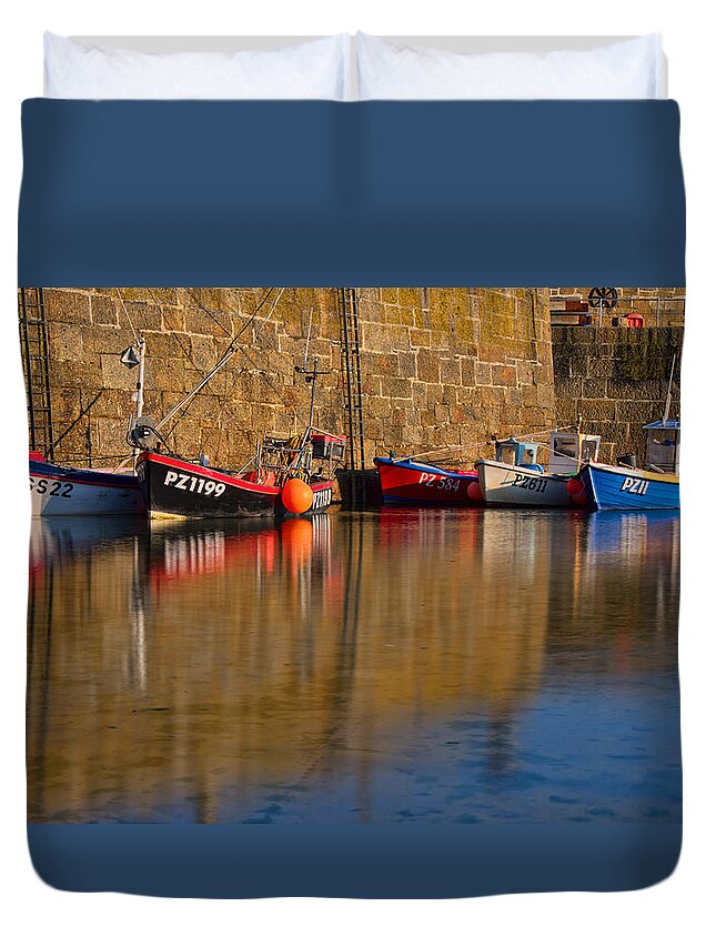 Mousehole Duvet Cover featuring the photograph Boats at Mousehole by Pete Hemington